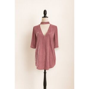Paige Pink Velvet Double V Choker Top | Short Sleeve | Size Medium